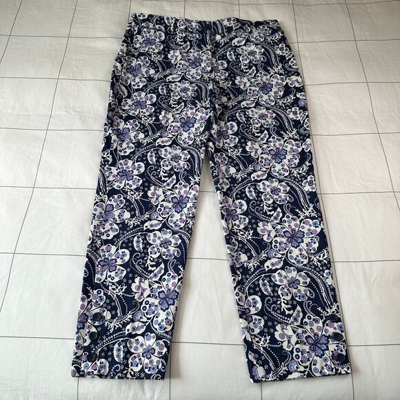 Talbots Pants Womens 8 Blue Purple Floral Paisley Perfect Cropped Ankle Classic - Picture 1 of 10